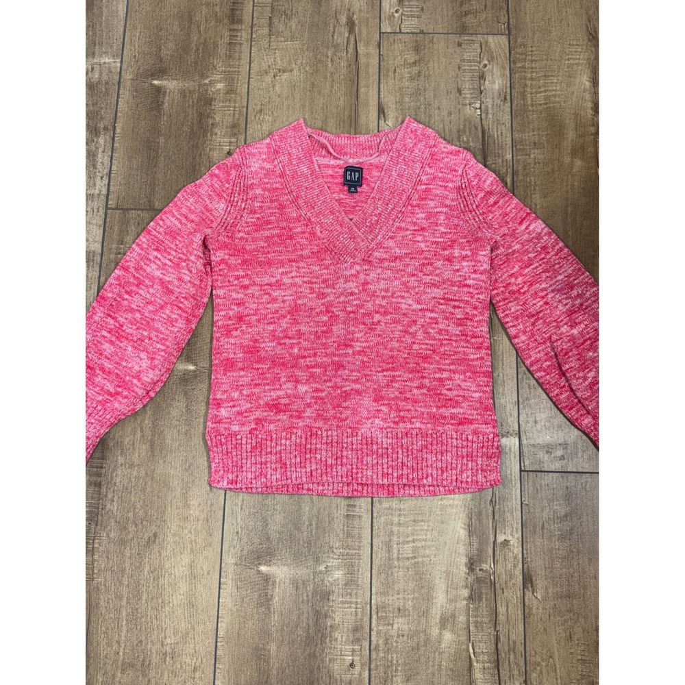 GAP Womens Pink Marled V Neck Long Sleeve Knit Pullover Sweater XS